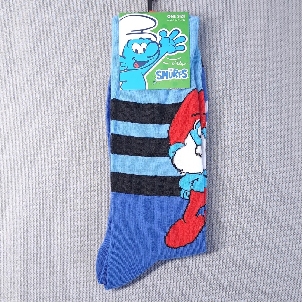 One Pair The Smurfs Unisex One Size Shoe Size 7-12 Novelty Socks Fun Cartoon